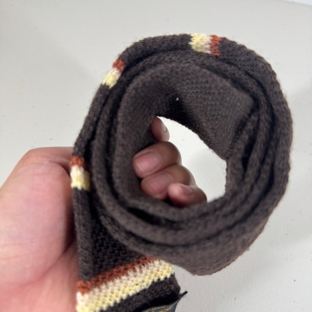 Vintage Yves Saint Laurent Paris Square Tip Knit Tie Brown Striped Necktie - Picture 9 of 15